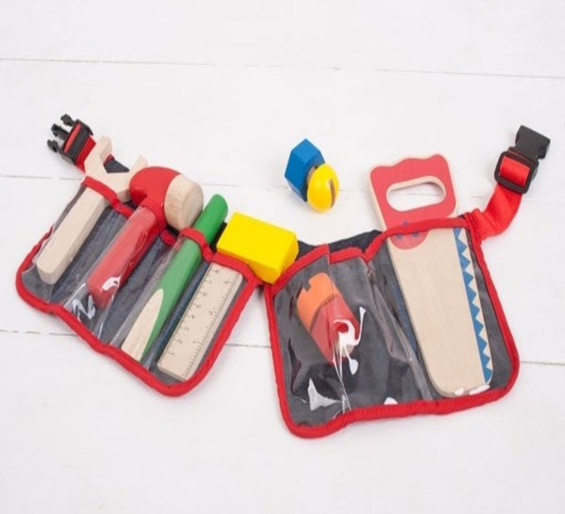 Bigjigs Toys Red Carpenter Tool Belt Pretend Play Construction Set