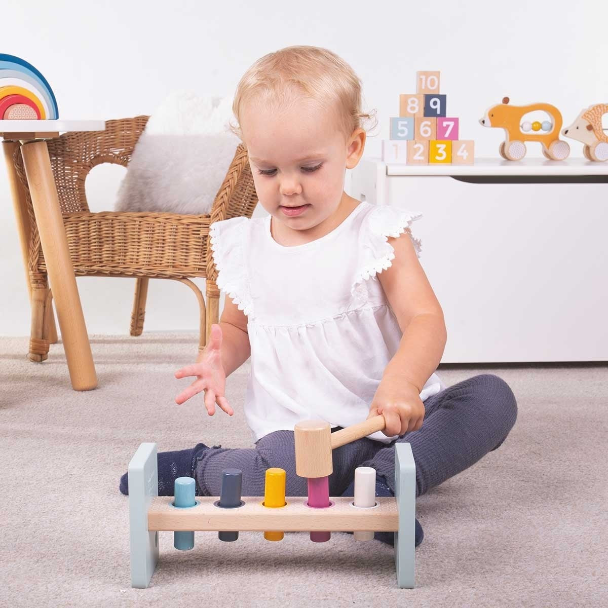 Bigjigs Toys FSCCertified Wooden Hammer Bench Montessori Activity for Toddlers