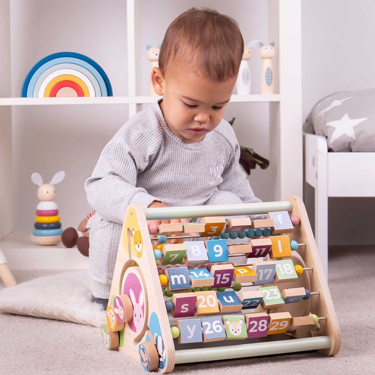 Bigjigs Toys Triangular Activity Centre FSC Wooden Sensory Toy for Toddlers