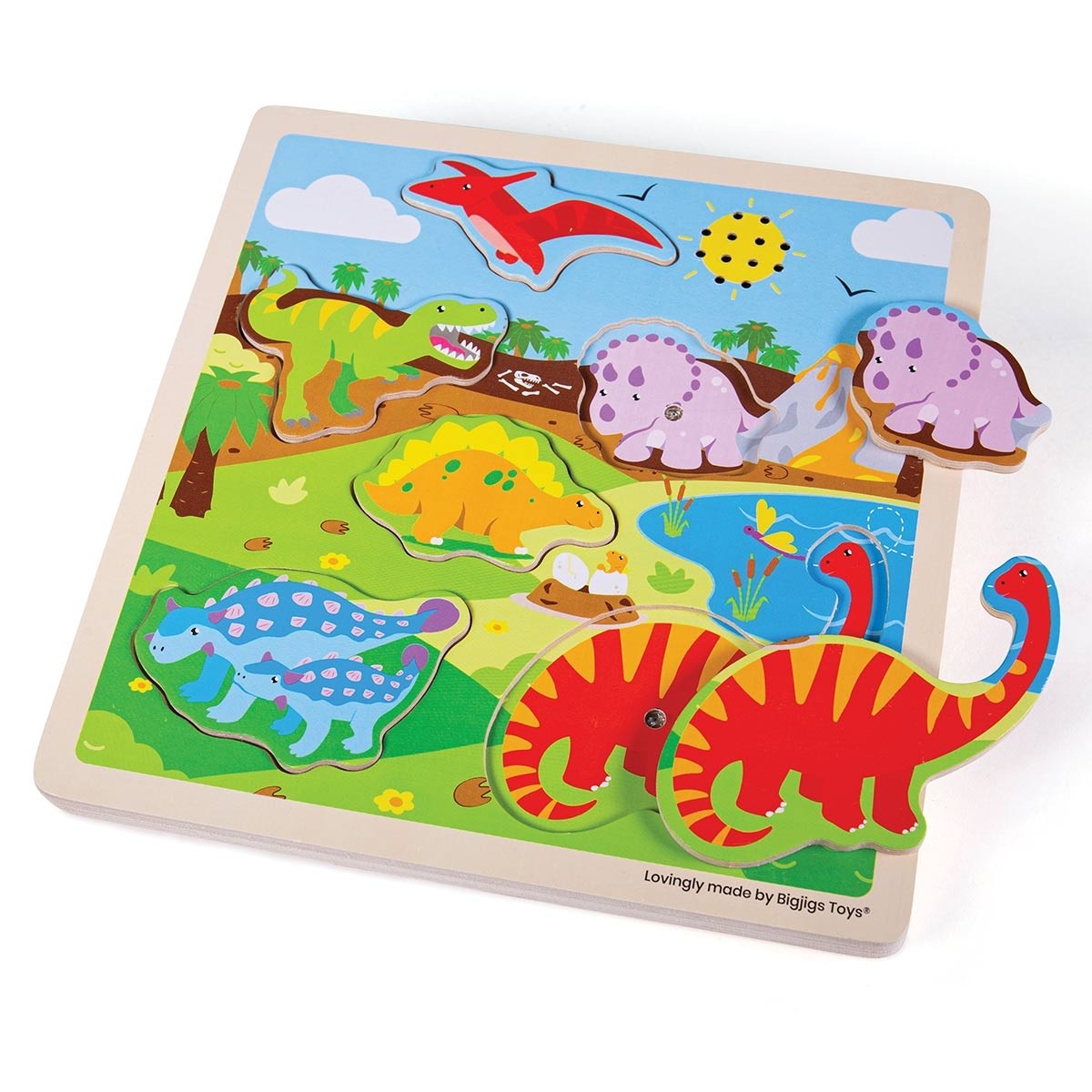 Bigjigs Toys Dinosaur Sound Wooden Puzzle Interactive Learning Toy for Toddlers & Kids