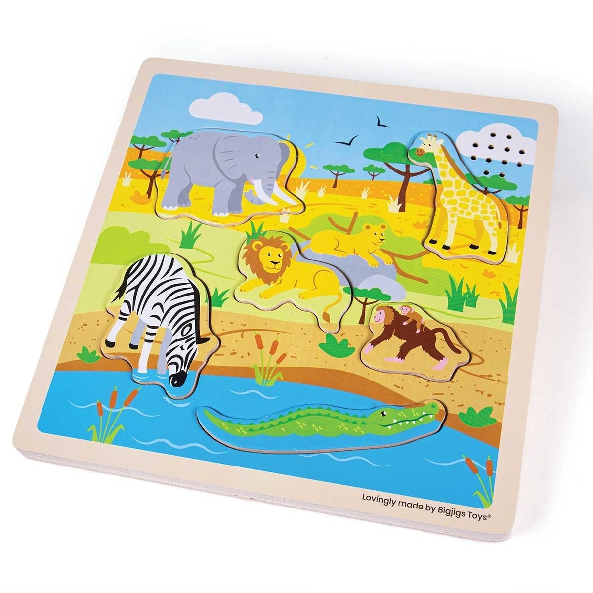 Bigjigs Toys Safari Sound Wooden Puzzle Animal Themed Learning Toy for Kids