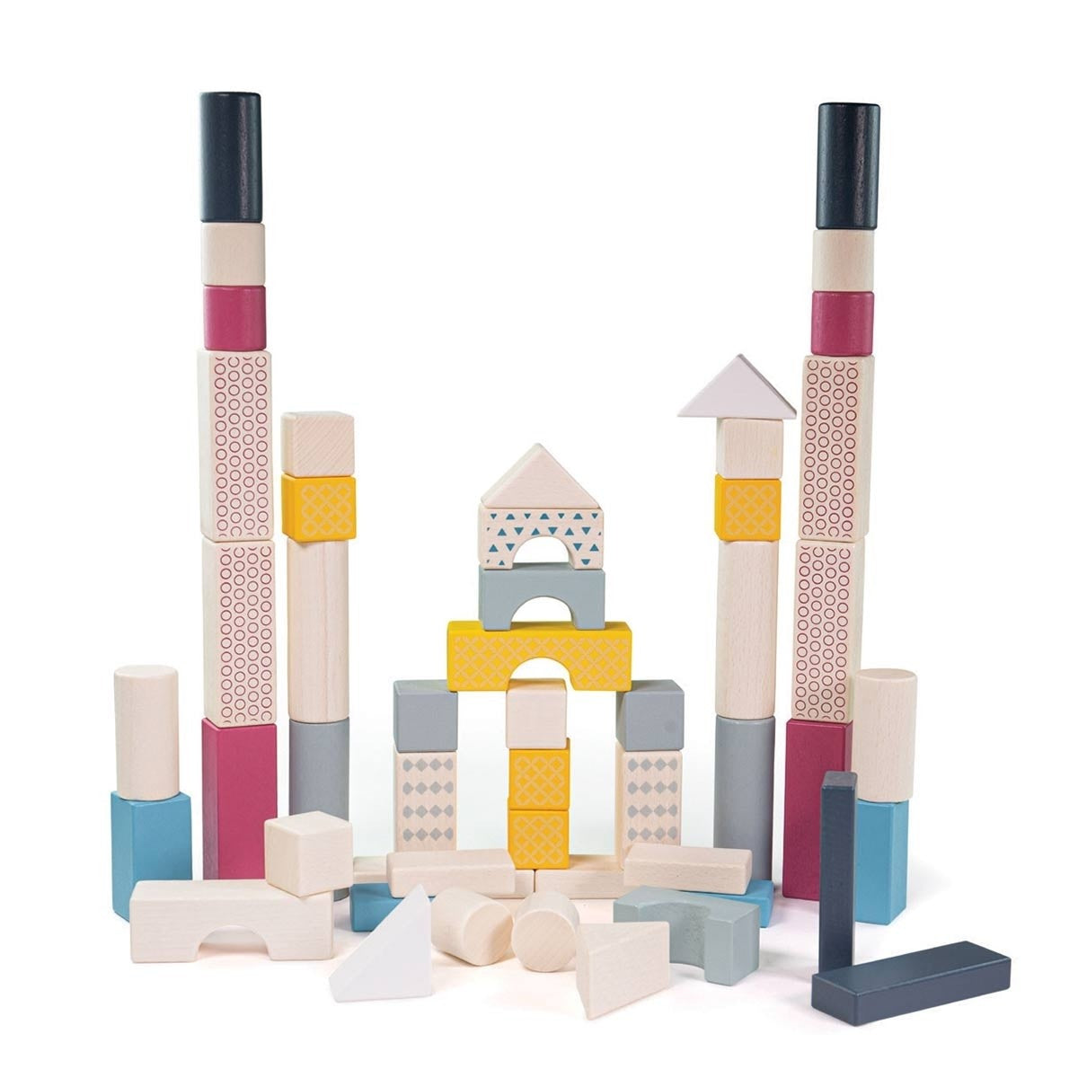 Bigjigs Toys Wooden Drum of 50 Building Blocks Construction Toy for Kids