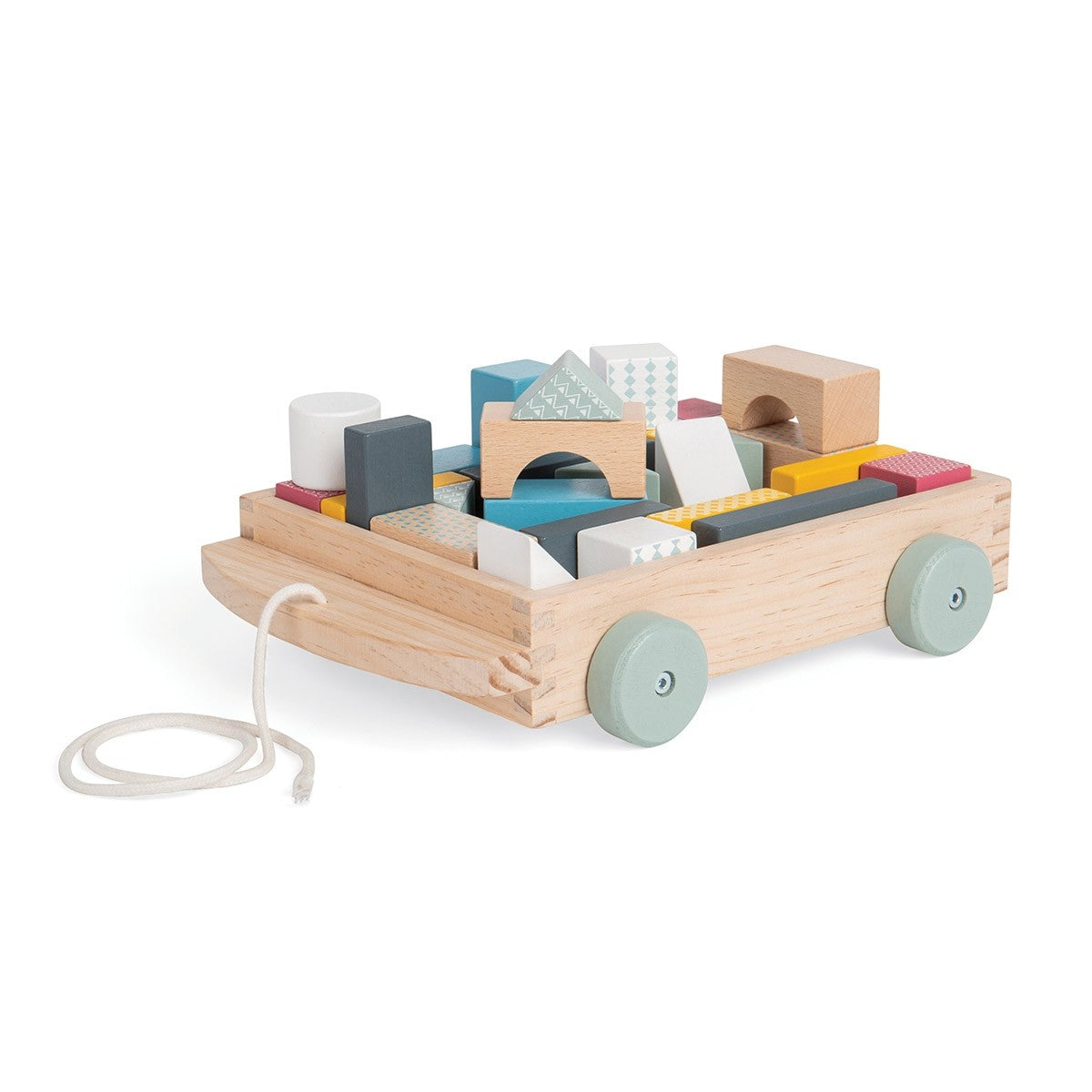 Bigjigs Toys FSC Certified Wooden Brick Cart Pull Along Building Toy for Toddlers