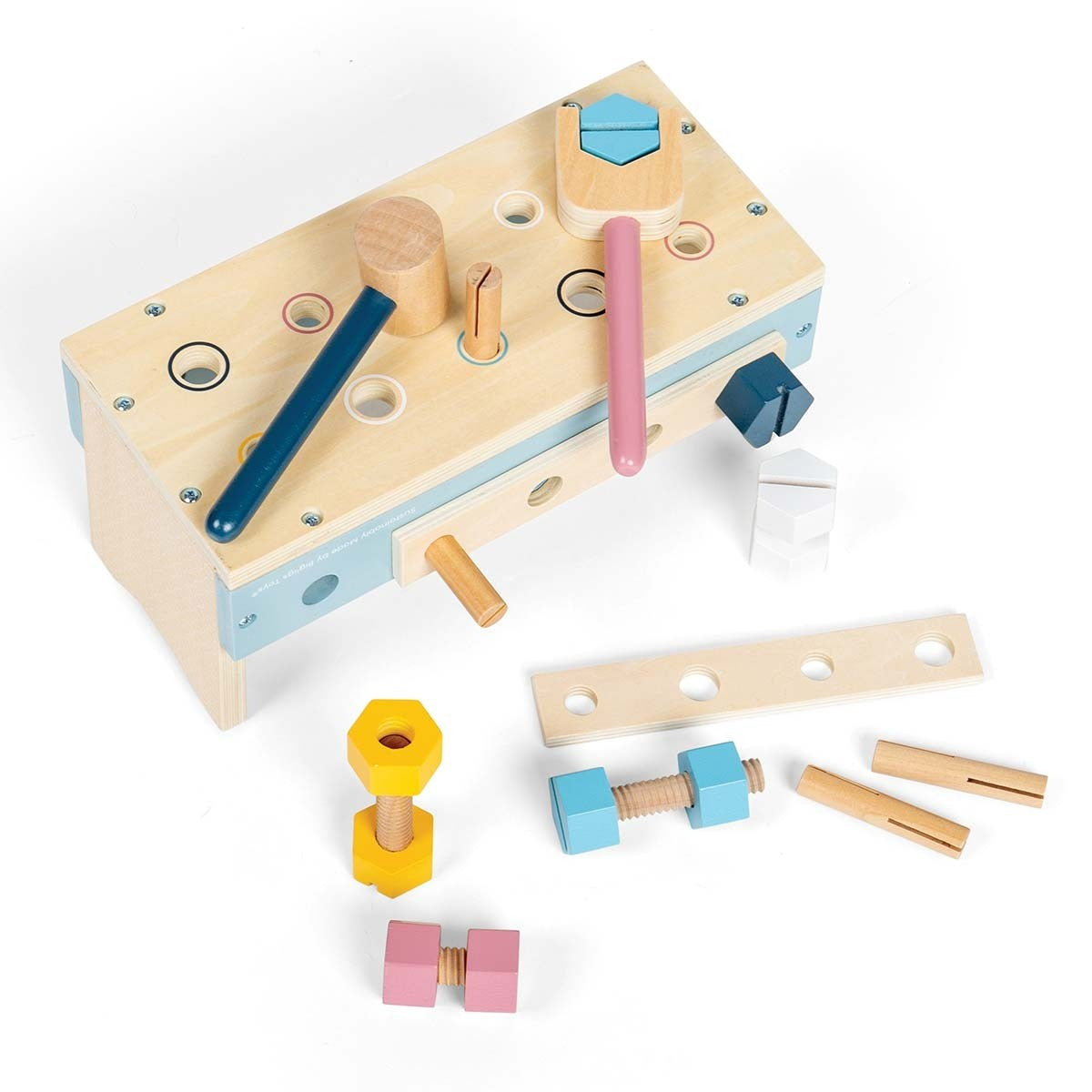 Bigjigs Toys Wooden Toolbox Workbench for Kids by Pretend Play Construction Toy Set