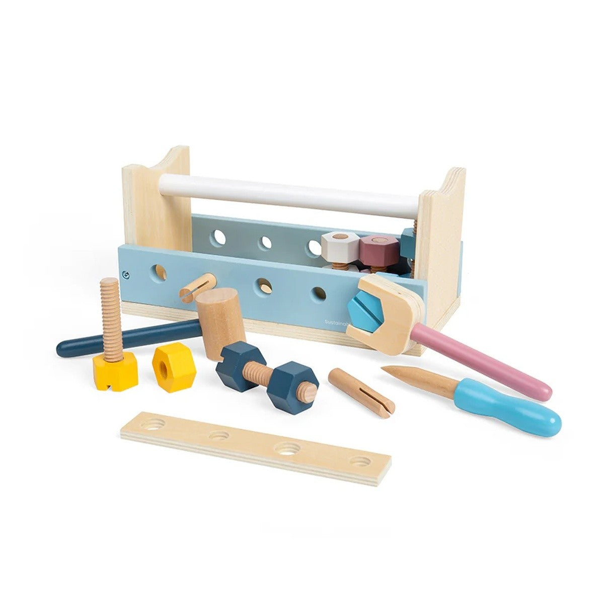 Bigjigs Toys Wooden Toolbox Workbench for Kids by Pretend Play Construction Toy Set
