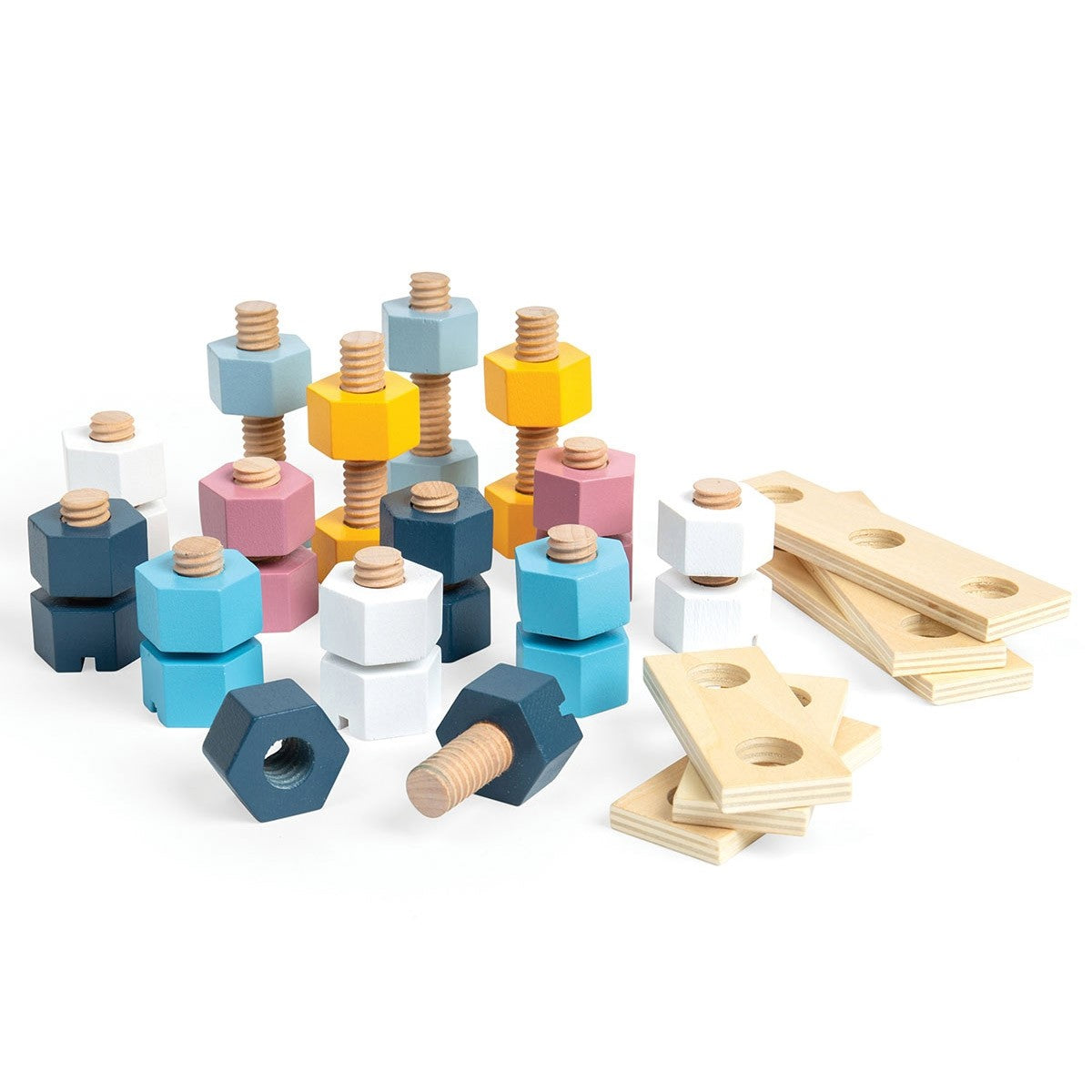 Bigjigs Toys Wooden Nuts and Bolts Set Toy in Storage Crate for Creative Play