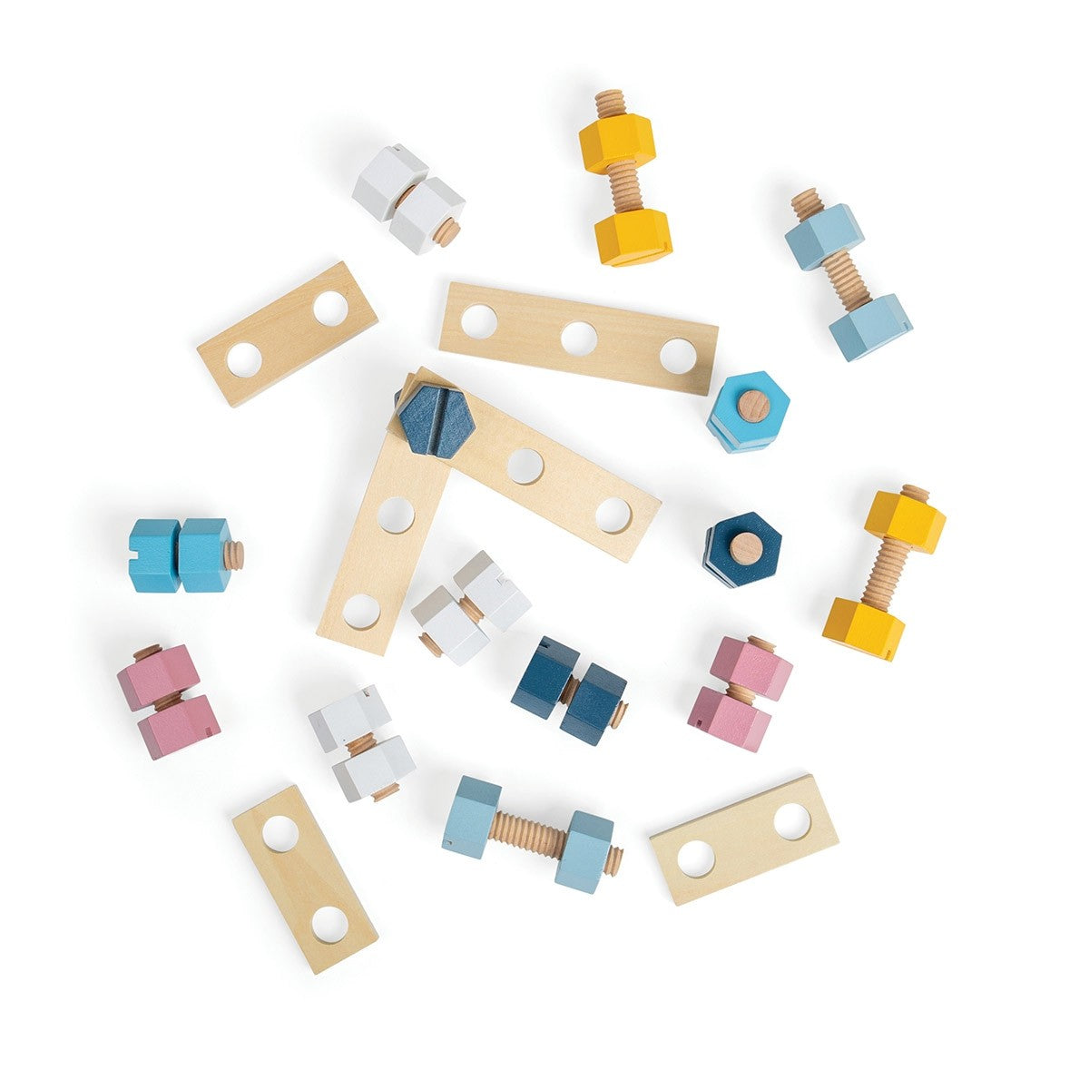 Bigjigs Toys Wooden Nuts and Bolts Set Toy in Storage Crate for Creative Play