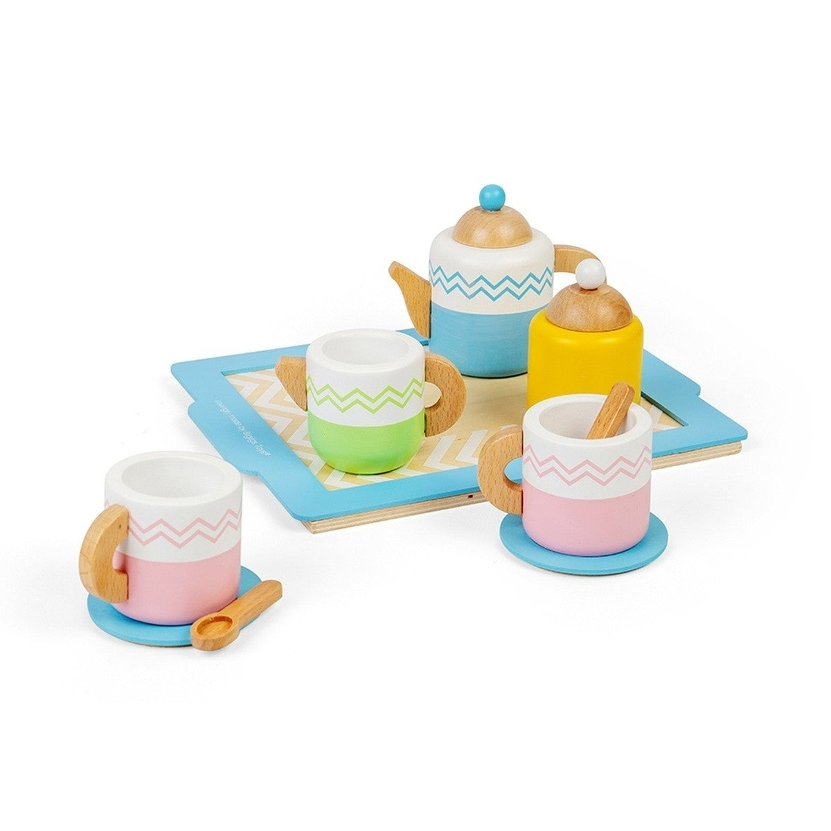 Bigjigs Toys Wooden Tea Set Tray Pretend Play Toy for Kids