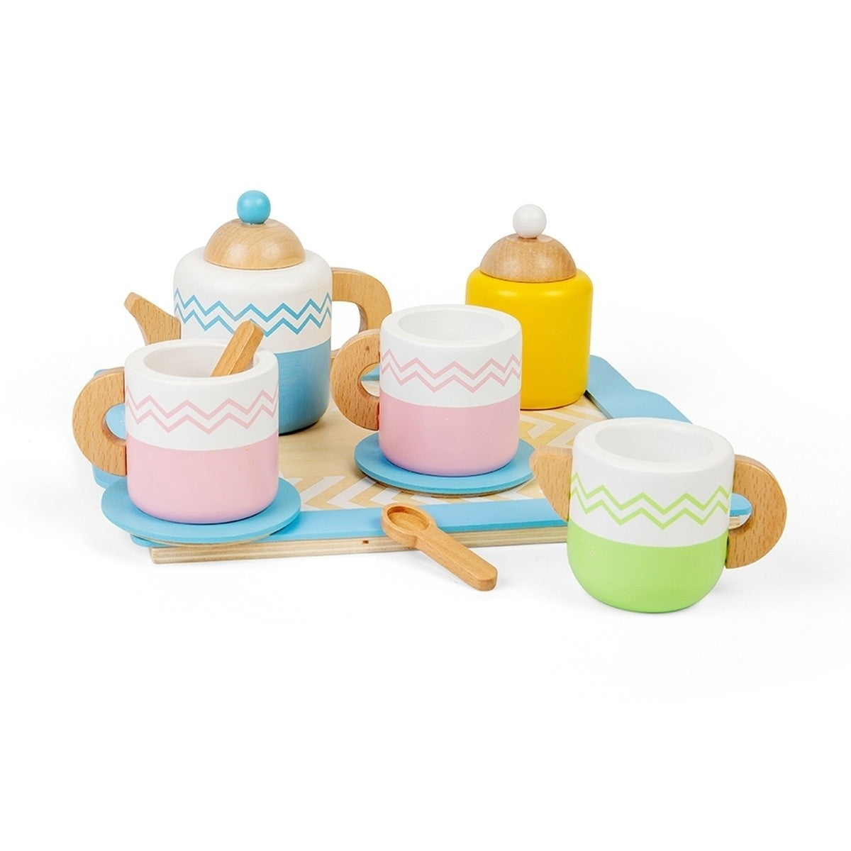 Bigjigs Toys Wooden Tea Set Tray Pretend Play Toy for Kids