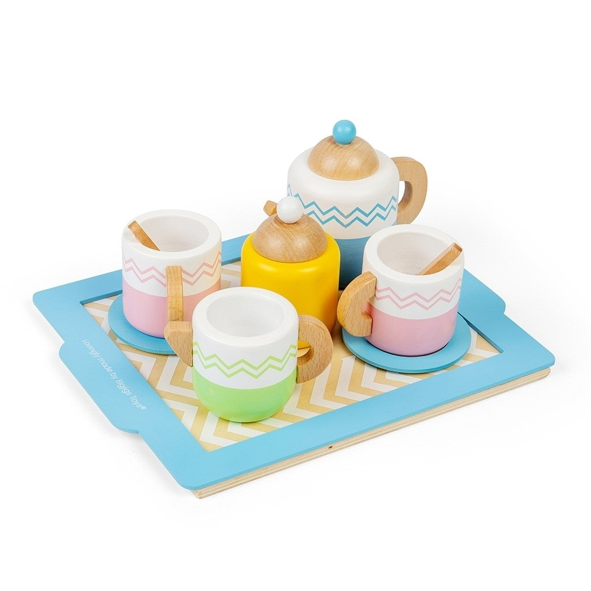 Bigjigs Toys Wooden Tea Set Tray Pretend Play Toy for Kids