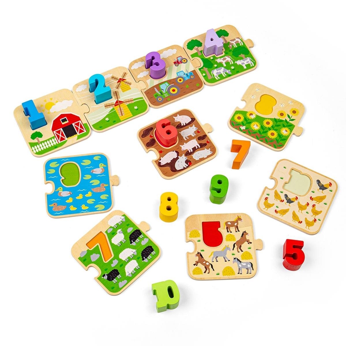 Bigjigs Toys 1-10 Tile Puzzle Wooden Number Puzzle for Kids