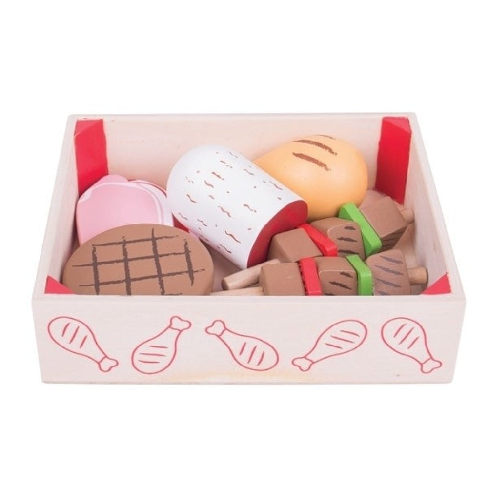 Bigjigs Toys Wooden Butcher's Crate Pretend Play Food Set for Kids