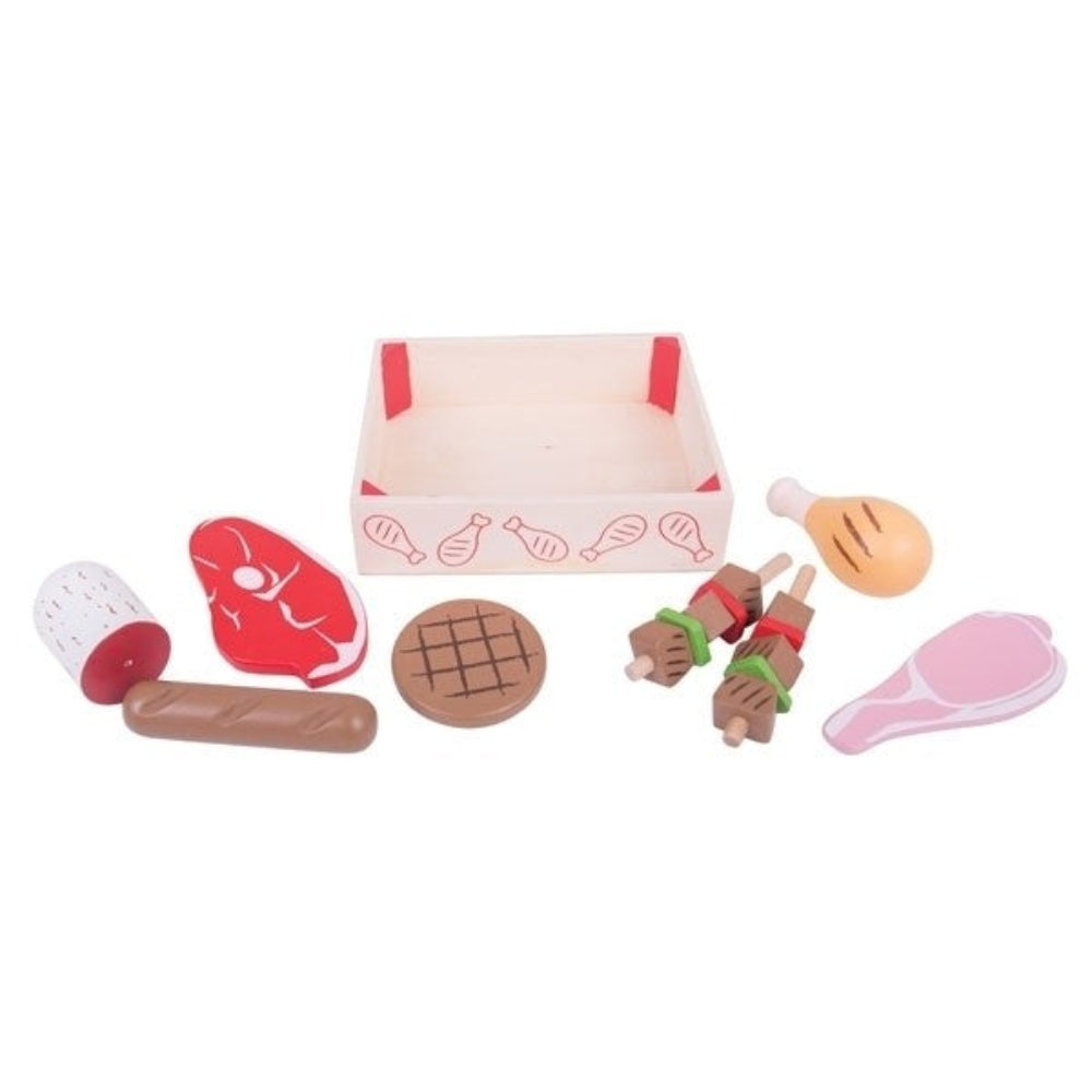 Bigjigs Toys Wooden Butcher's Crate Pretend Play Food Set for Kids