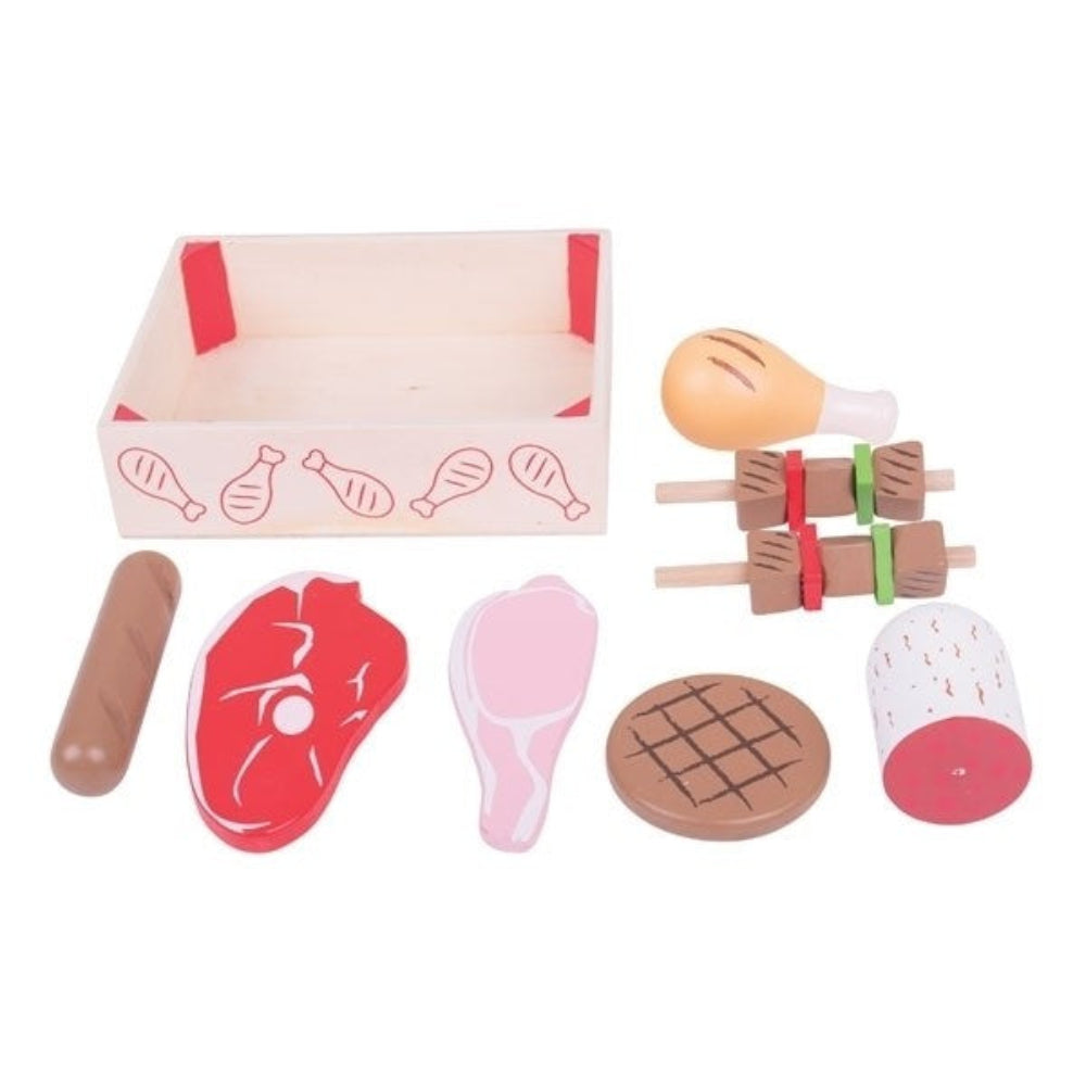 Bigjigs Toys Wooden Butcher's Crate Pretend Play Food Set for Kids