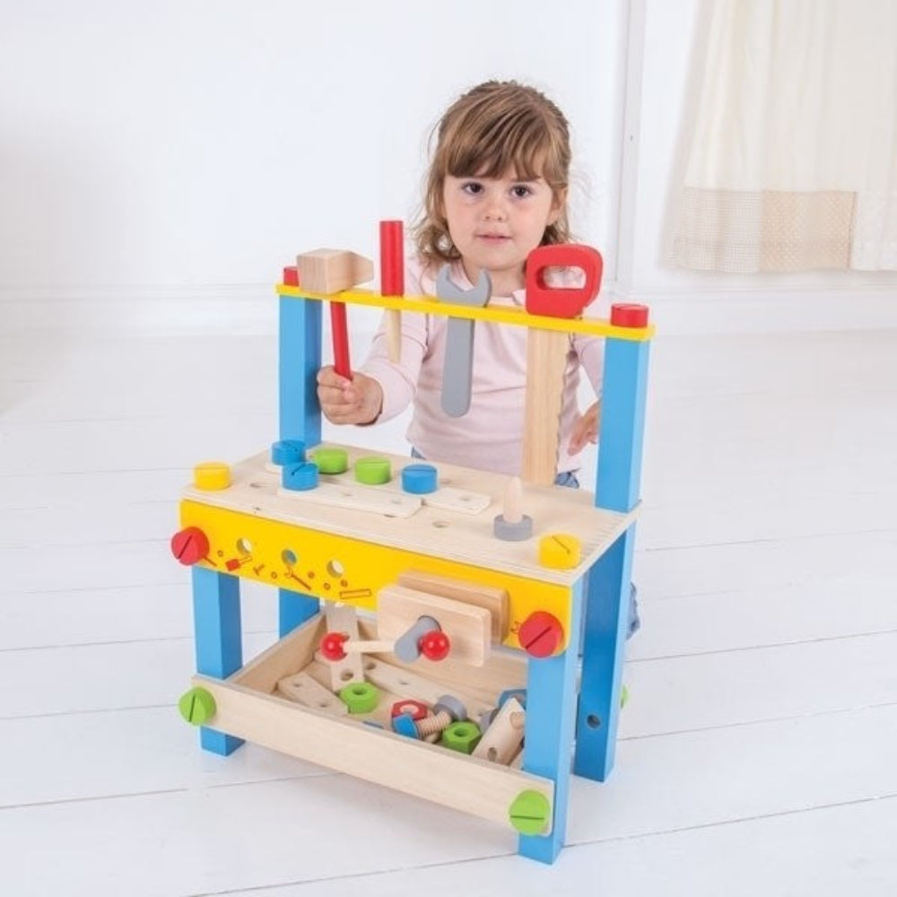 Bigjigs Toys My First Wooden Workbench Pretend Play Tool Set for Toddlers