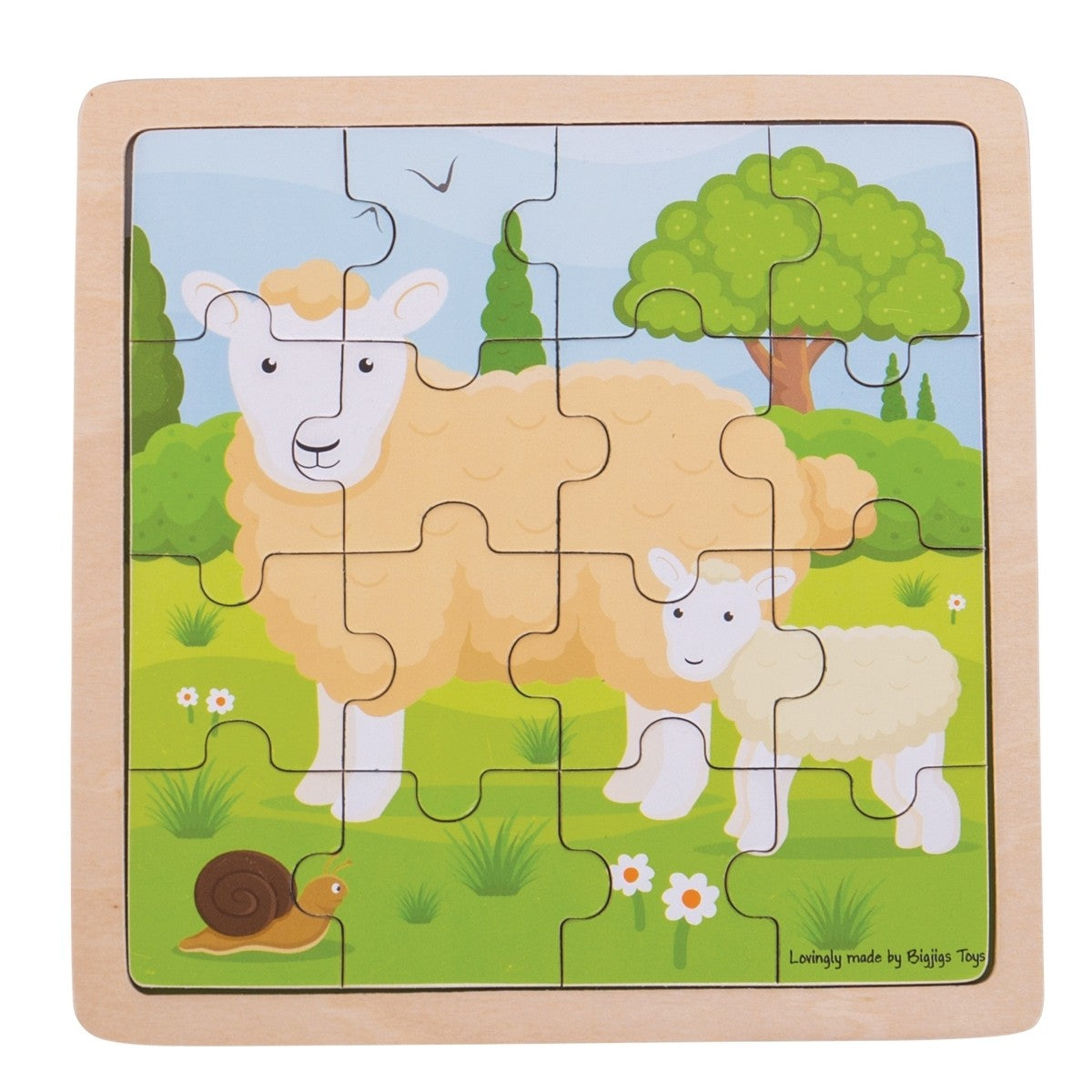 Bigjigs Toys Puzzle Lamb & Sheep Wooden Farm Animal Puzzle for Toddlers