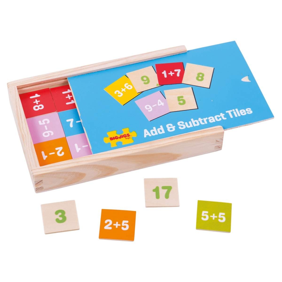 Bigjigs Toys Wooden Add and Subtract Learning Box Educational Math Toy for Kids