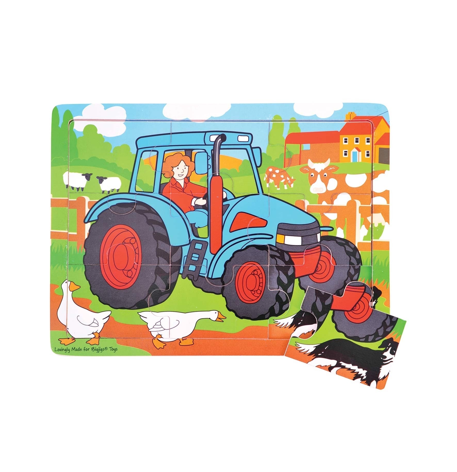 Bigjigs Toys Medium Tractor Wooden Farm Puzzle Tray for Kids