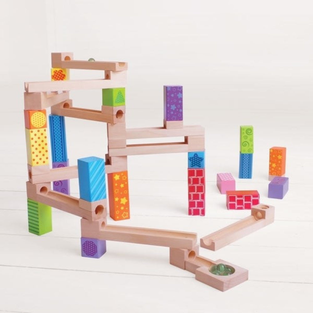 Bigjigs Toys Wooden Building Marble Run Set for Kids