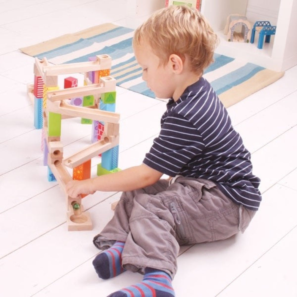 Bigjigs Toys Wooden Building Marble Run Set for Kids
