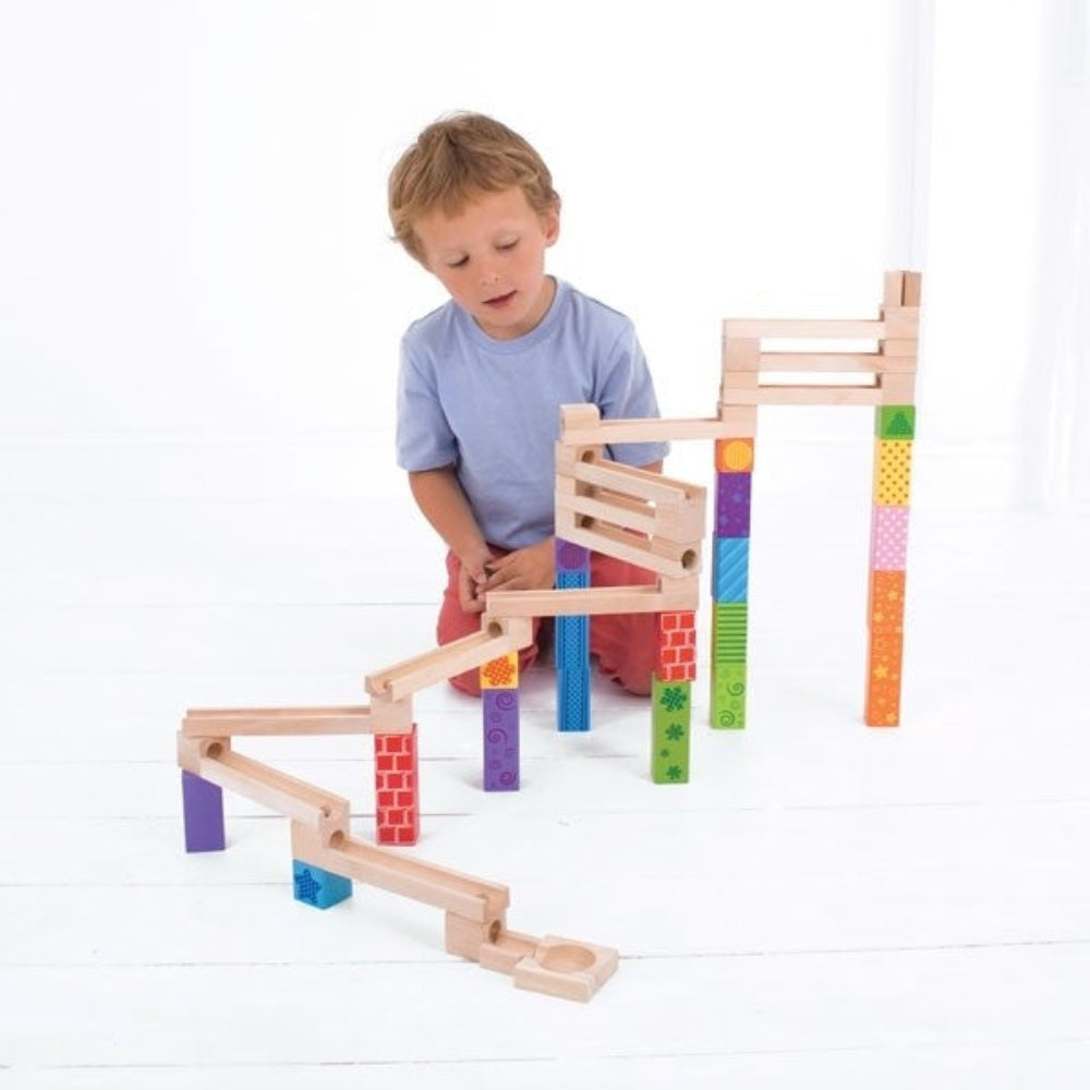 Bigjigs Toys Wooden Building Marble Run Set for Kids