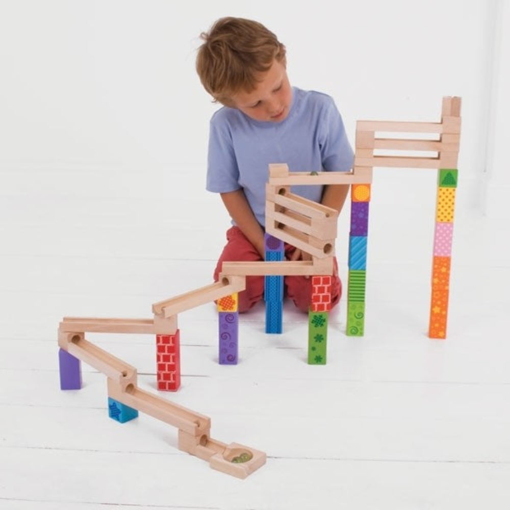Bigjigs Toys Wooden Building Marble Run Set for Kids