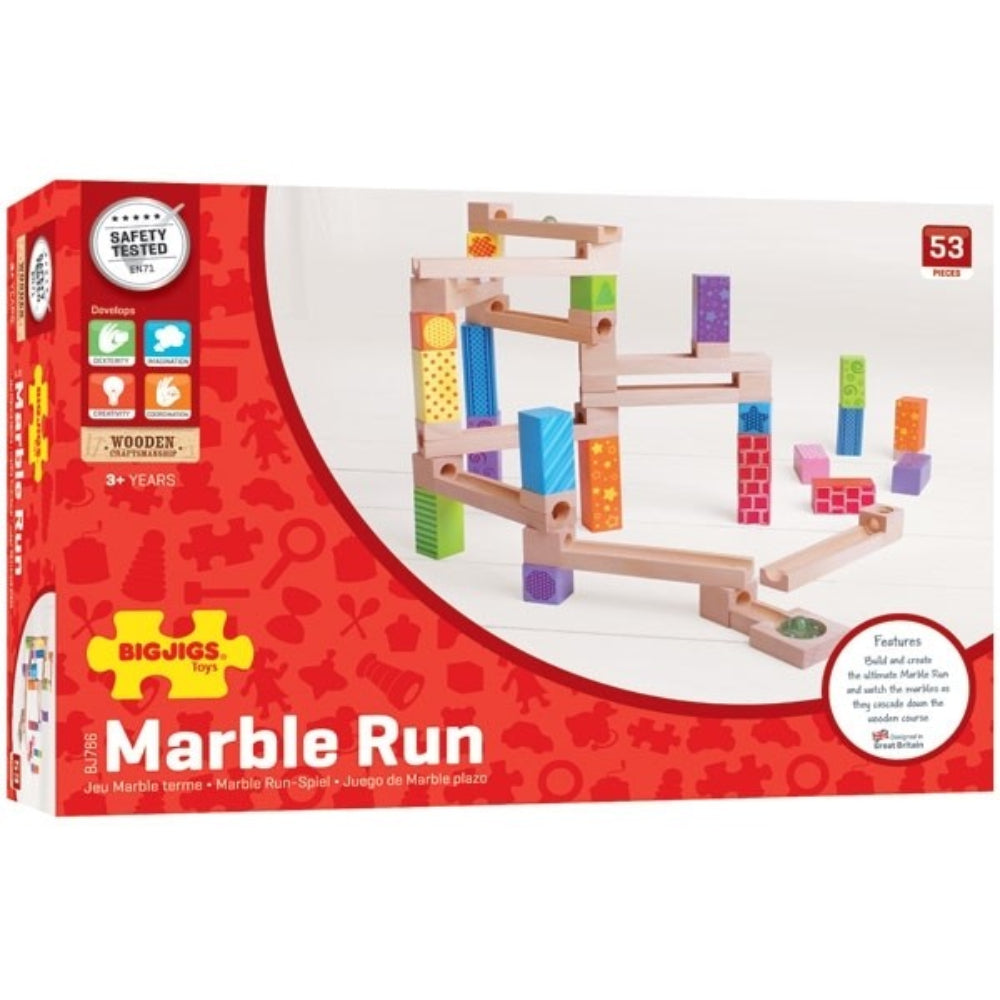 Bigjigs Toys Wooden Building Marble Run Set for Kids