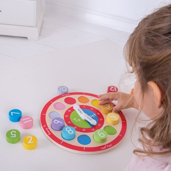 Bigjigs Toys Teaching Clock Wooden Educational Time Learning Toy for Kids