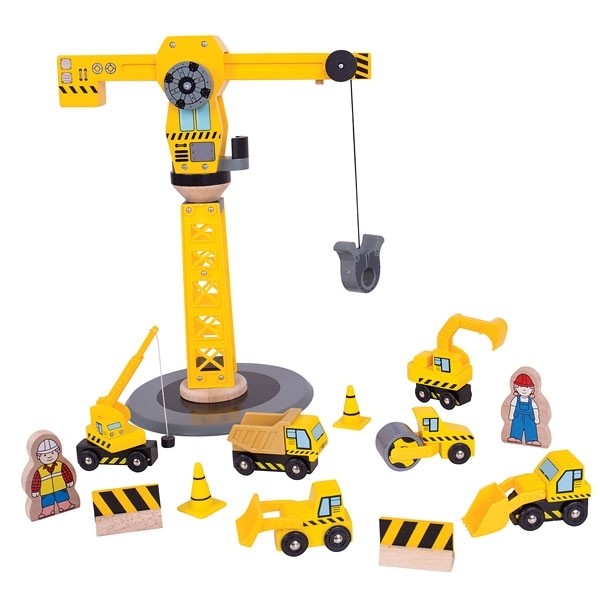Bigjigs Rail Big Crane Construction Set Wooden Crane Toy with Accessories