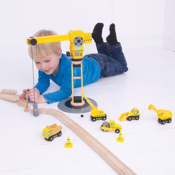 Bigjigs Rail Big Crane Construction Set Wooden Crane Toy with Accessories