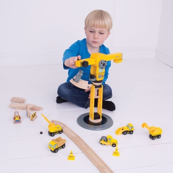 Bigjigs Rail Big Crane Construction Set Wooden Crane Toy with Accessories