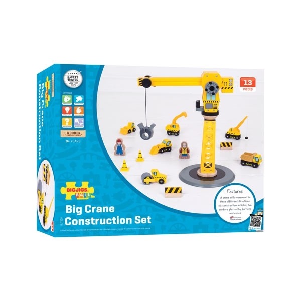 Bigjigs Rail Big Crane Construction Set Wooden Crane Toy with Accessories