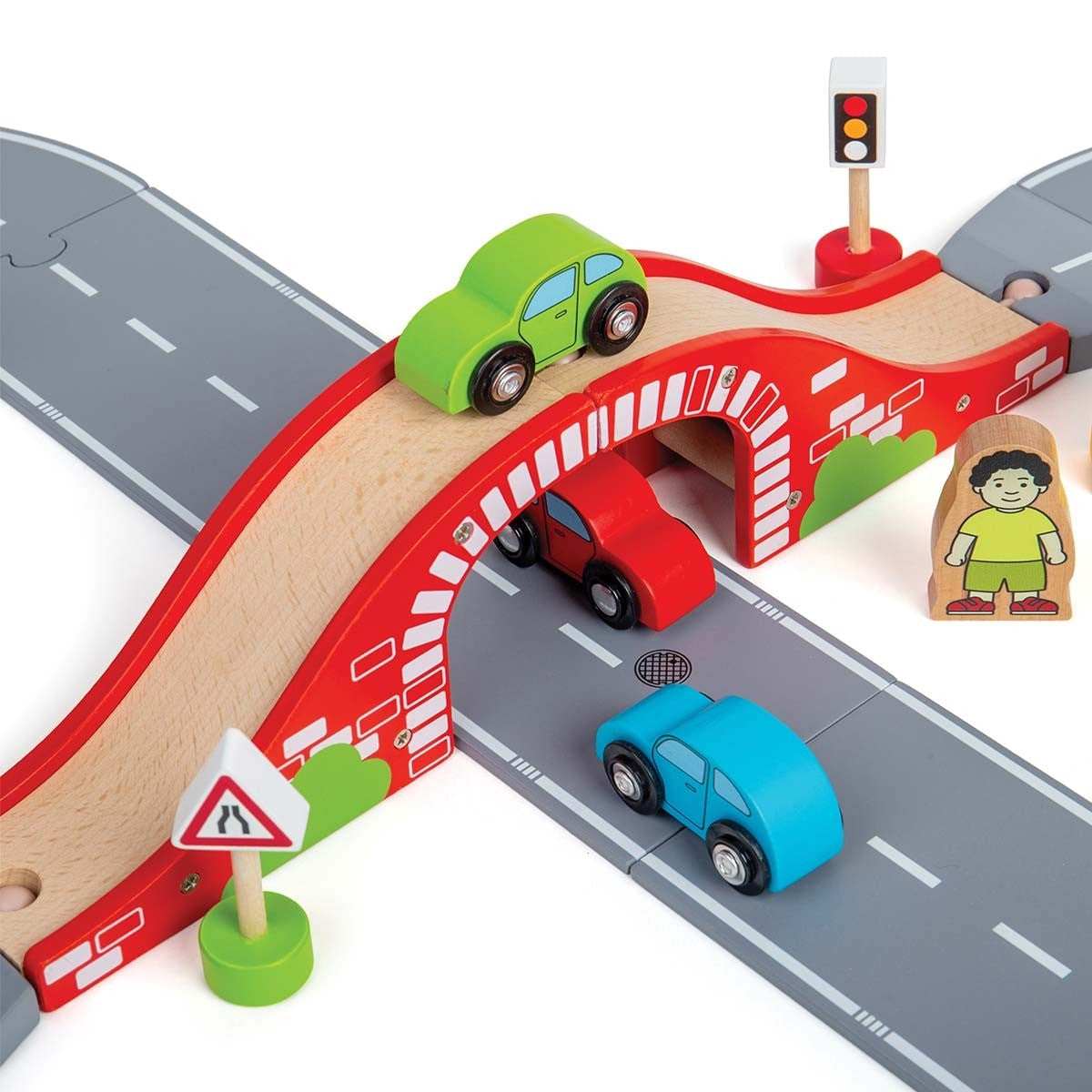 Bigjigs Rail Wooden Figure 8 Road Set Toy Car Track Playset with Accessories
