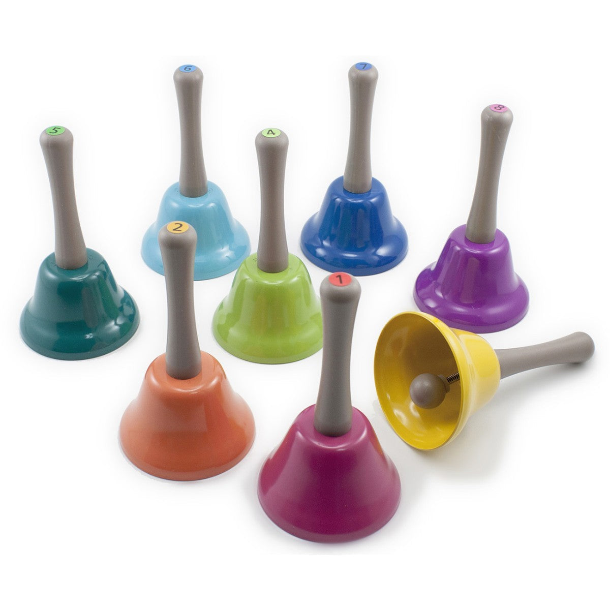 Rainbow Musical Hand Bells 8 Piece Color Coded Instrument Set for Kids