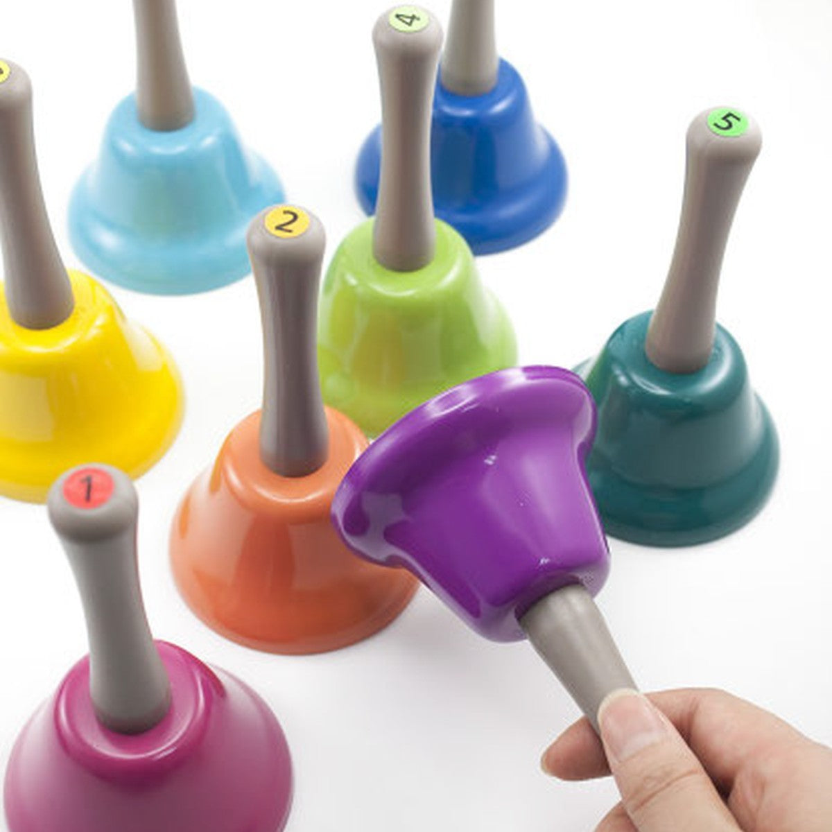 Rainbow Musical Hand Bells 8 Piece Color Coded Instrument Set for Kids