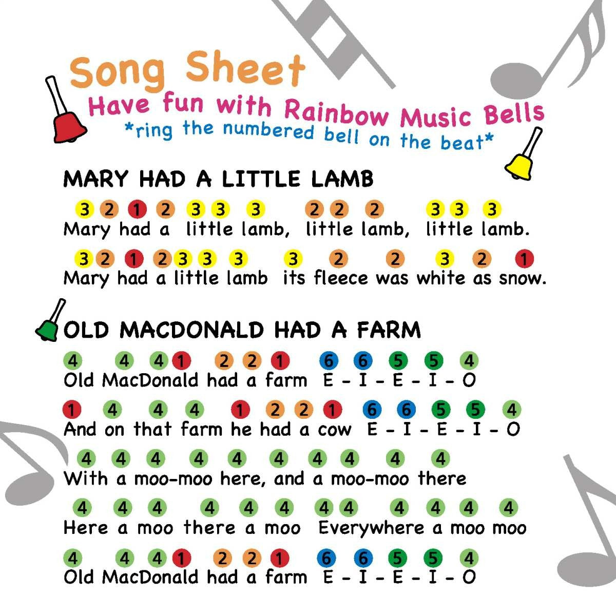 Rainbow Musical Hand Bells 8 Piece Color Coded Instrument Set for Kids