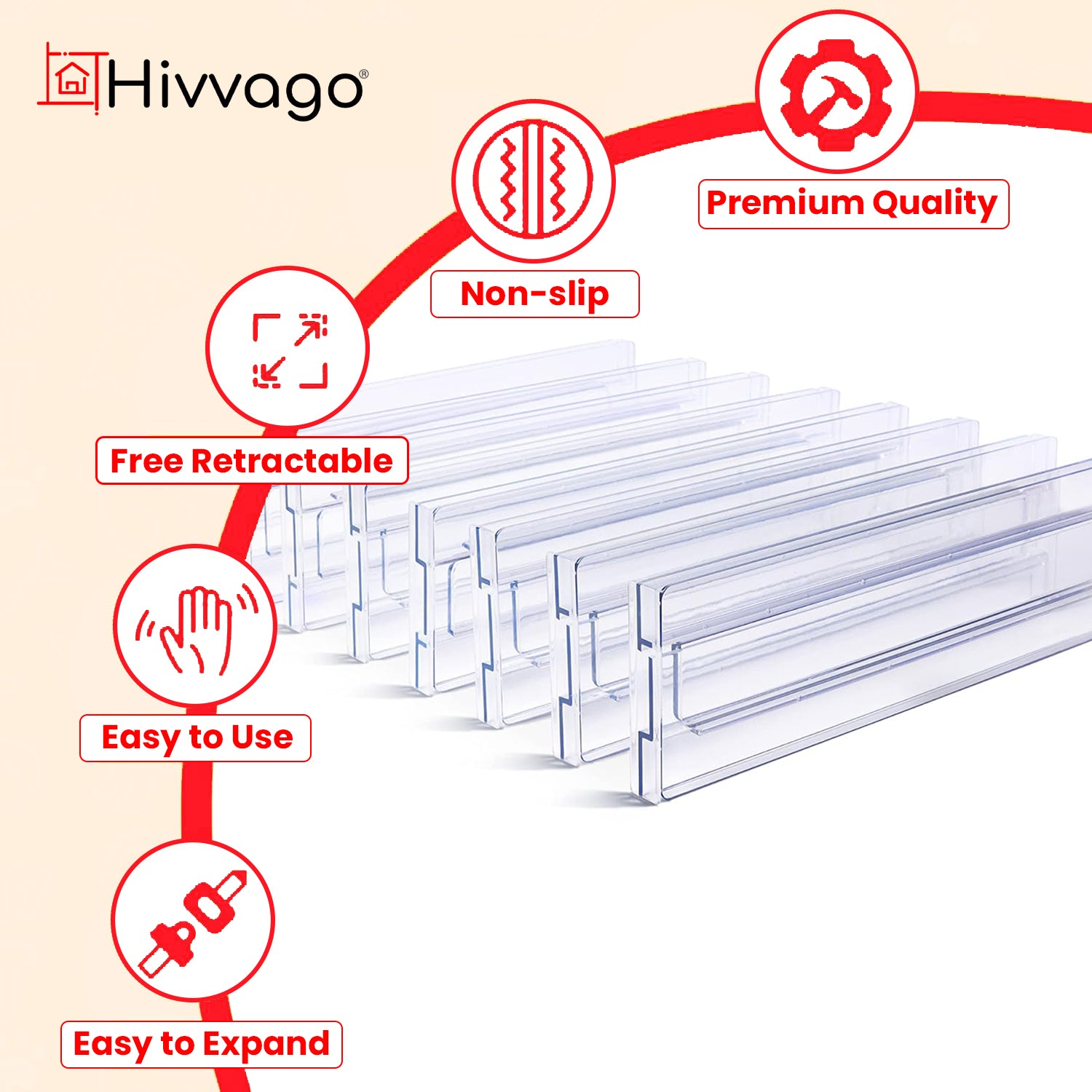 Adjustable Drawer Dividers 8-Pack Expandable Organizers for Kitchen & Home