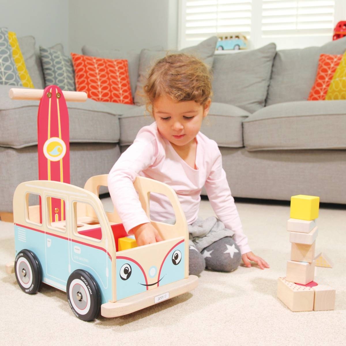 Indigo Jamm Colin Van Wooden Baby Walker with Shape Sorter and Building Blocks