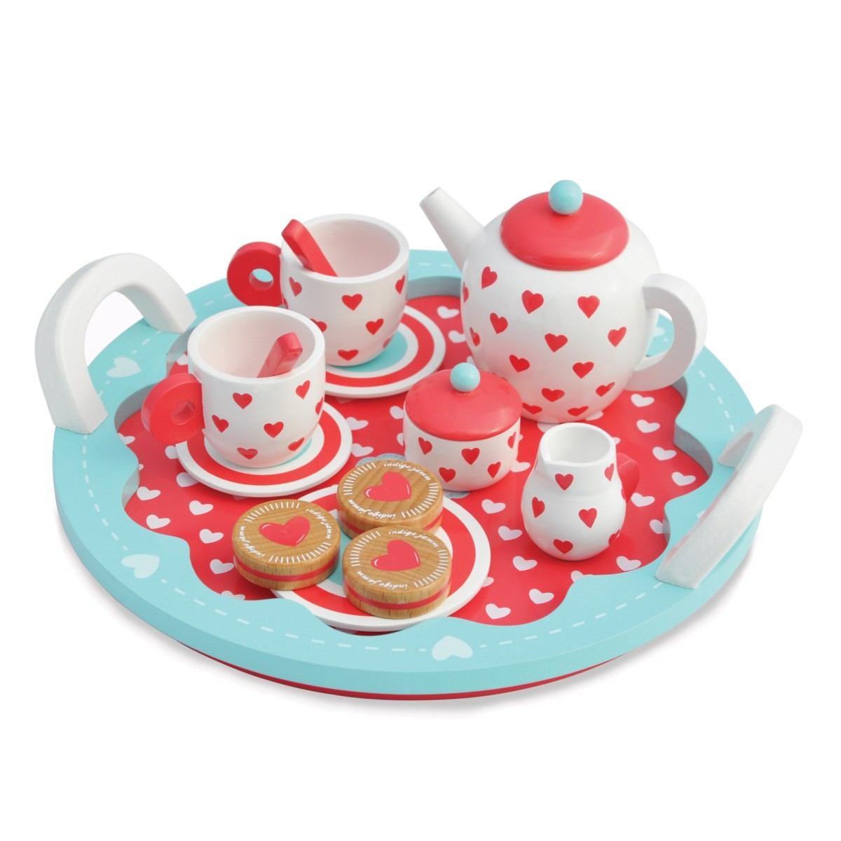 Indigo Jamm Hearts Tea Set Wooden 10-Piece Pretend Play Tea Party Set for Kids