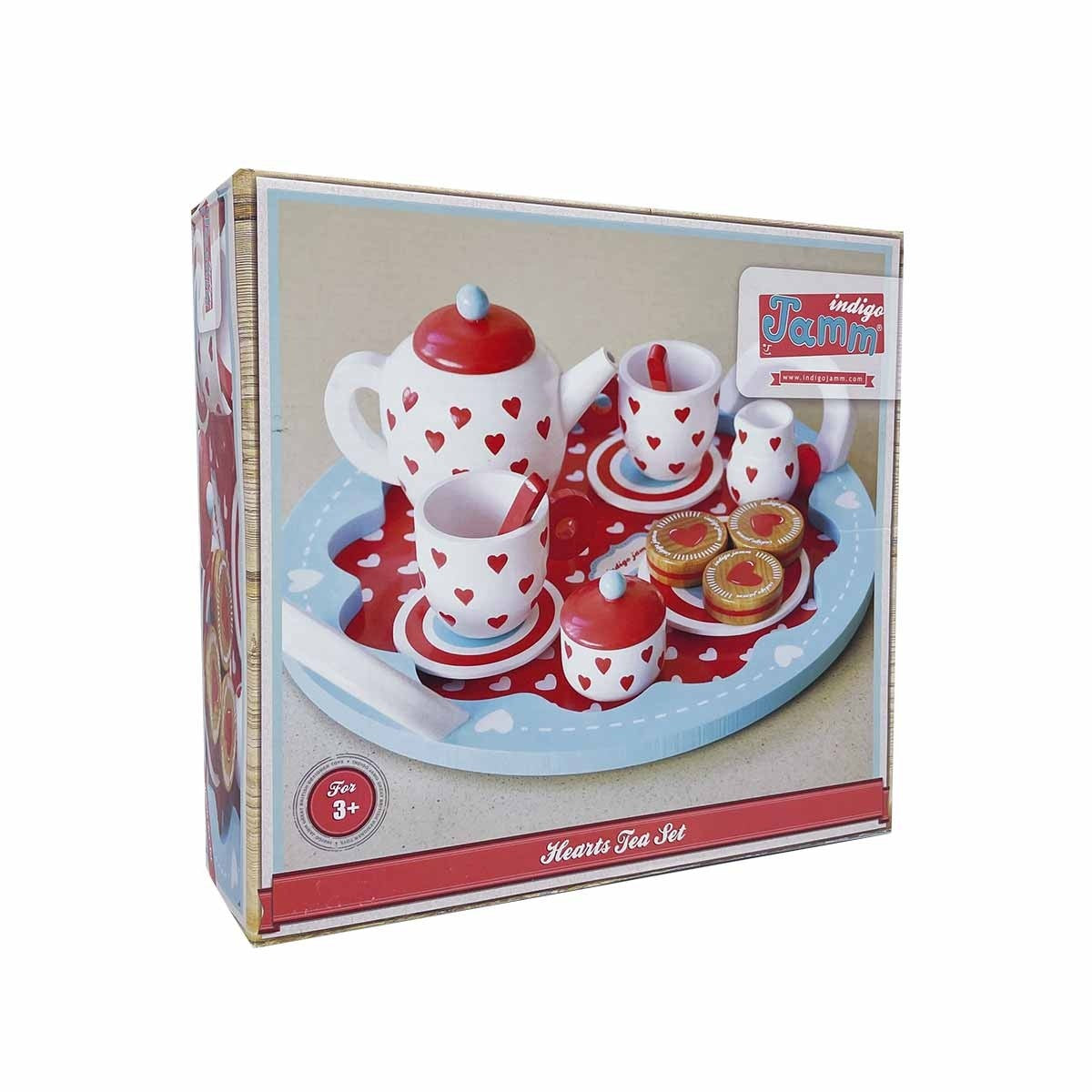 Indigo Jamm Hearts Tea Set Wooden 10-Piece Pretend Play Tea Party Set for Kids