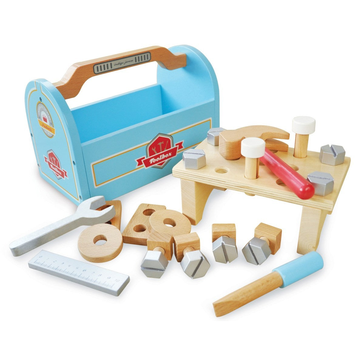 Indigo Jamm Little Carpenters Toolbox Wooden Play Tool Set with Workbench
