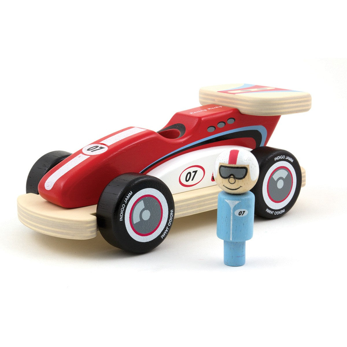 Indigo Jamm Rocky Racer Wooden Racing Car with Removable Peg Driver for Kids