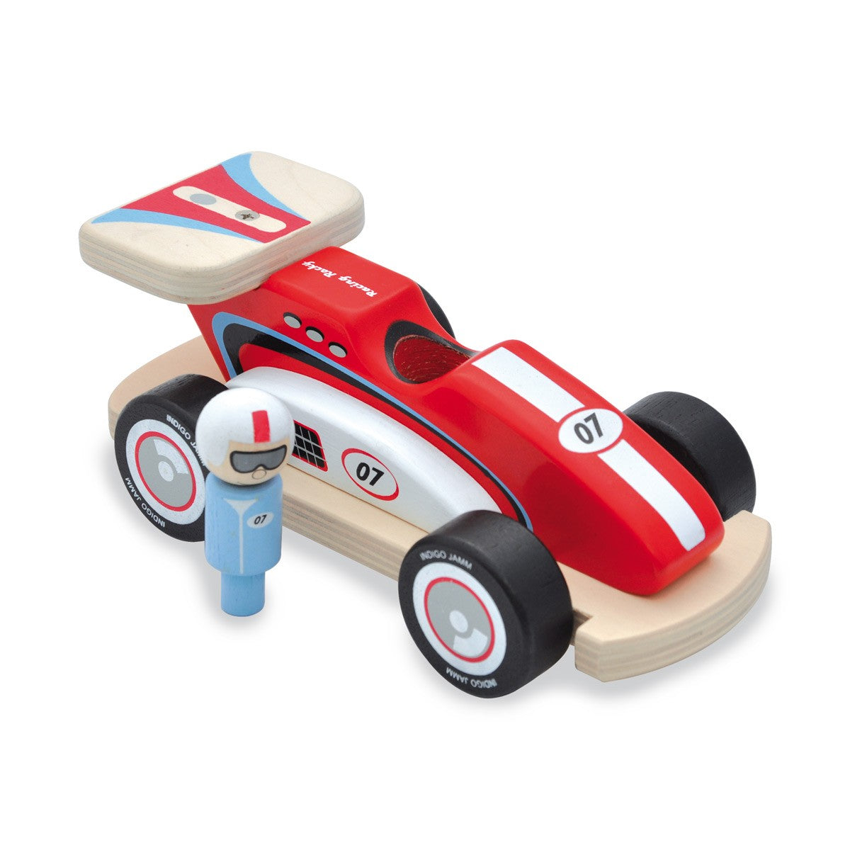 Indigo Jamm Rocky Racer Wooden Racing Car with Removable Peg Driver for Kids