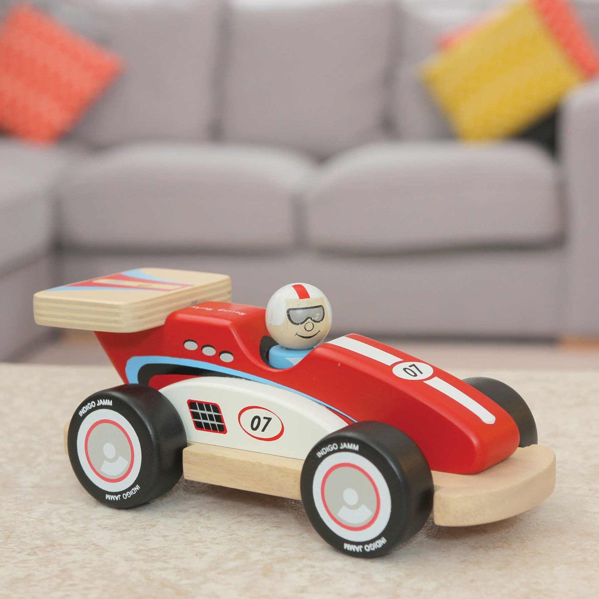 Indigo Jamm Rocky Racer Wooden Racing Car with Removable Peg Driver for Kids