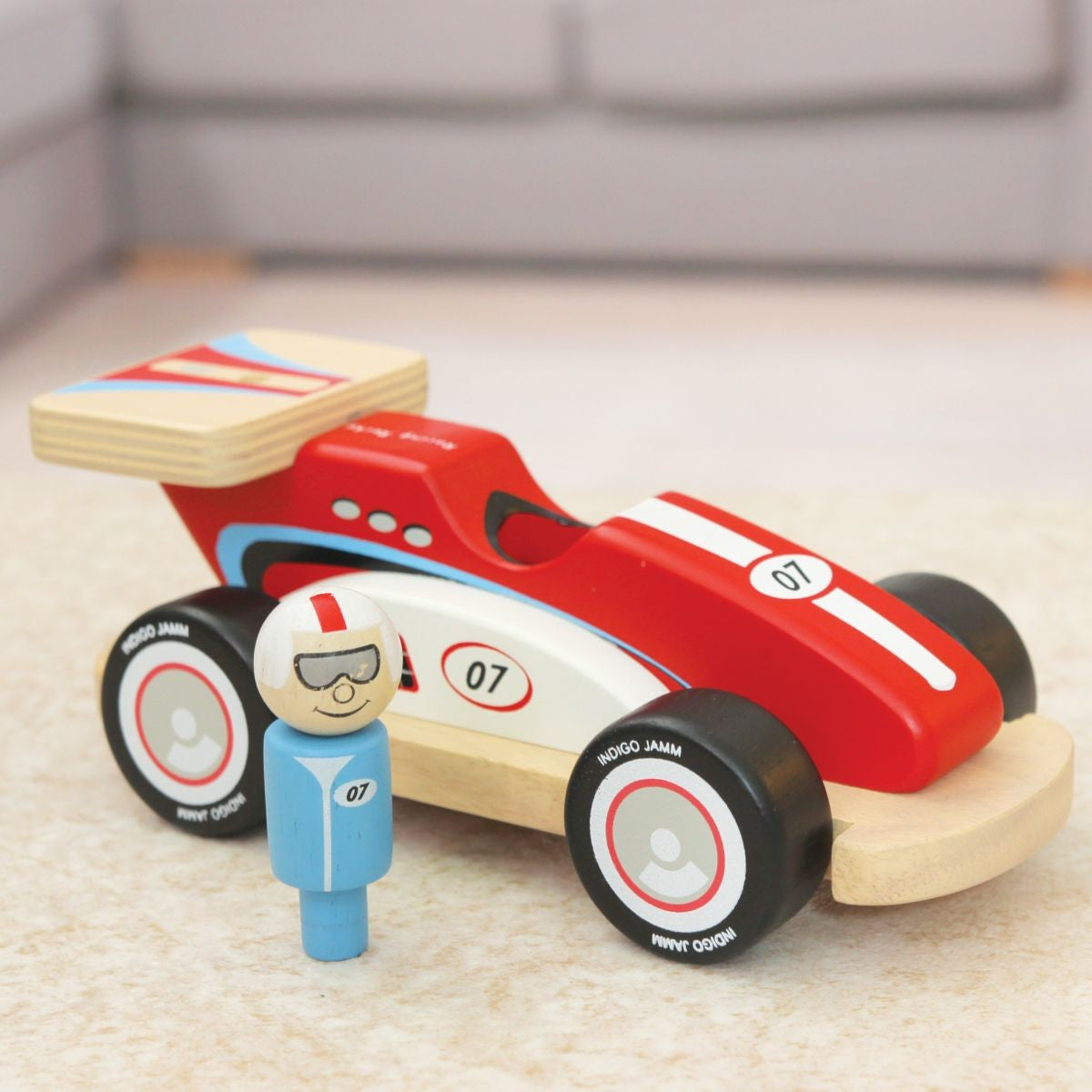 Indigo Jamm Rocky Racer Wooden Racing Car with Removable Peg Driver for Kids