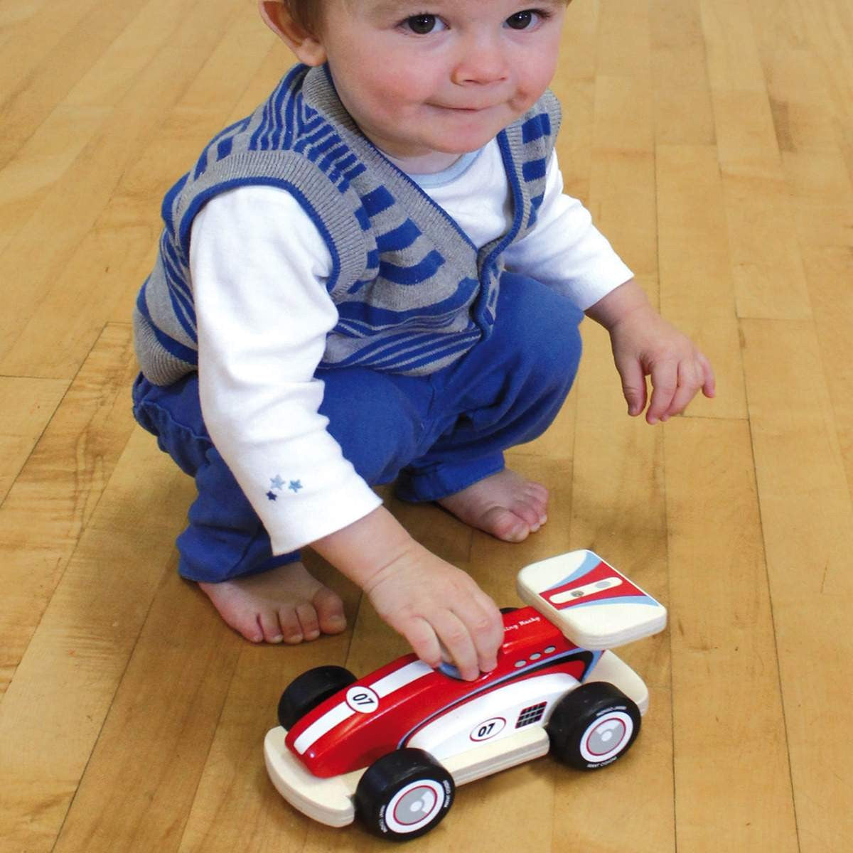 Indigo Jamm Rocky Racer Wooden Racing Car with Removable Peg Driver for Kids