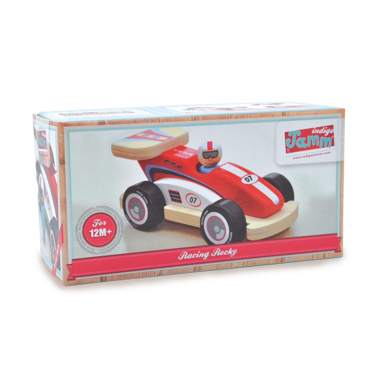Indigo Jamm Rocky Racer Wooden Racing Car with Removable Peg Driver for Kids