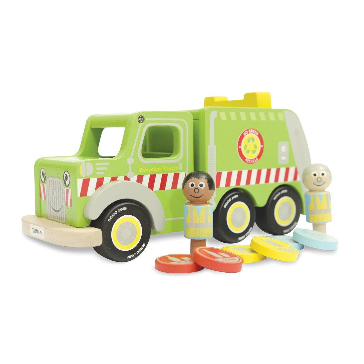 Indigo Jamm Recycling Ronnie Wooden Recycling Truck Toy with Sorting Discs for Kids