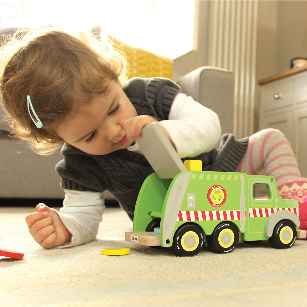 Indigo Jamm Recycling Ronnie Wooden Recycling Truck Toy with Sorting Discs for Kids