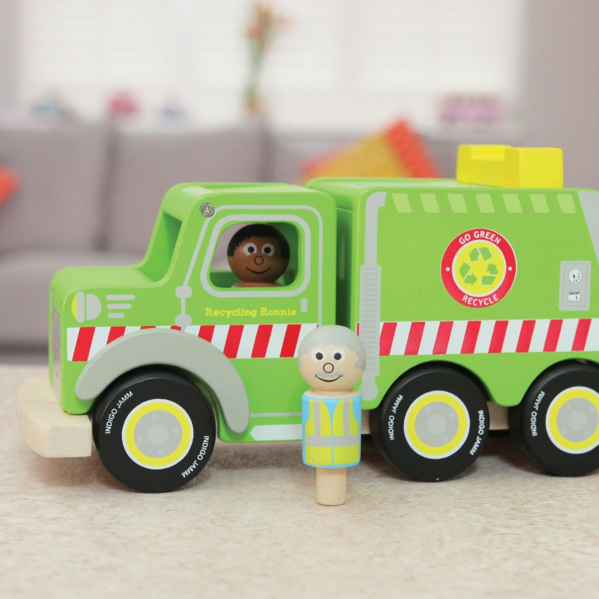 Indigo Jamm Recycling Ronnie Wooden Recycling Truck Toy with Sorting Discs for Kids